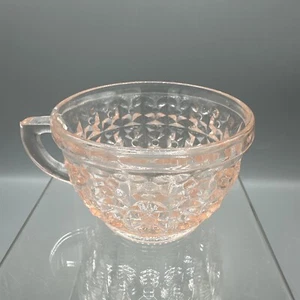 Vintage Jeannette Pink Depression Glass Tea Cup Holiday Buttons Bows Pattern MCM - Picture 1 of 9