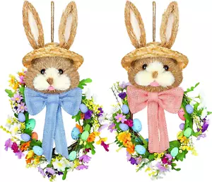 Zeyune 2 Pcs 18.1"x 11.4" Easter Bunny Wreath with Colorful Eggs Artificial East - Picture 1 of 7
