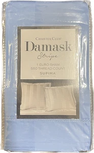 Charter Club Damask 3" Stripe 100% Supima Cotton 550 TC Pillow Sham EURO Blue - Picture 1 of 3