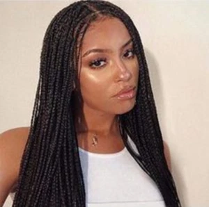 Black Braided African Wig Handmade Box Braids Wig Natural Synthetic Heat Safe - Picture 1 of 10