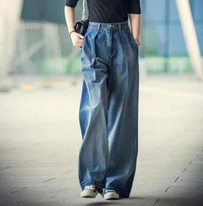 Mujeres Pantalones de mezclilla de pierna ancha Pantalones retro Sueltos Sueltos Desteñidos Pantalones de mezclilla Informales - Imagen 1 de 8