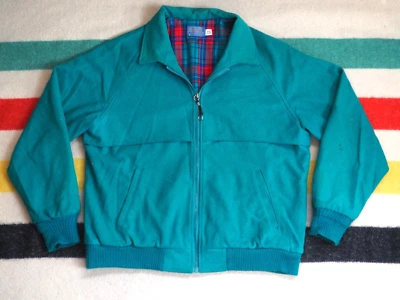 VTG 60s 70s PENDLETON Teal Blue Plaid Lined Wool Zip Cruiser Bomber Jacket USA L - Image 1 of 4
