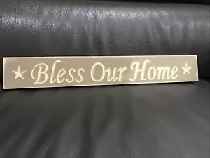Rustic Primitive Country Engraved Wood sign "Bless Our Home" TAN - Picture 1 of 4