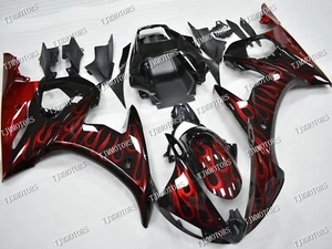 Fit for 2005 YZF R6 Black Red Flame ABS Injection Bodywork Fairing Panel Kit - Picture 1 of 9