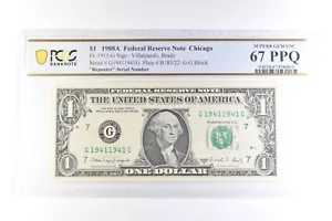1988 A $1 Chicago FRN Fr#1915-G Repeater Serial Superb Gem Unc 67 PPQ PCGS *6094 - Picture 1 of 3