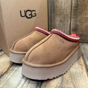 UGG TAZZ PLATFORM SLIPPER WOMENS US 6 ~ CHESTNUT SUEDE / WOOL - Picture 1 of 13
