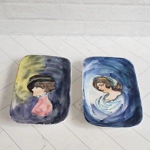 2 Plato de Cerámica Italiano Pintado a Mano Retrato Italia RARO MANET GOYA - Imagen 1 de 5
