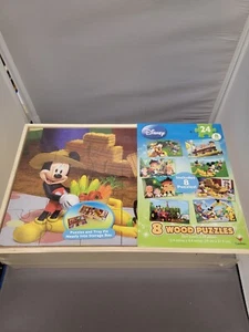 Disney Mickey Mouse And Jack The Pirate 8 Wood Puzzles With Storage Box - Picture 1 of 2