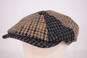 Wigens NWT 100% Wool Newsboy in Brown, Black & Blue Patchwork Size 58, 7 & 1/4th - Picture 1 of 10