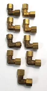 90 DEGREE BRASS UNION ELBOW COMPRESSED 1/4" X 7/16-24 X 7/16-24 LOT OF 9 - Picture 1 of 4