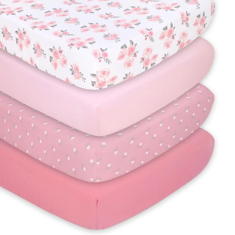 4-Pack Fitted Crib Sheet Set - Super Soft & Breathable Baby Girl Crib Sheets,... Foto 1 de 4