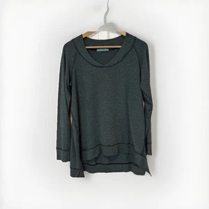 Top túnica suelta corte gris micro rayas elástico asimétrico dobladillo alto bajo - Imagen 1 de 6