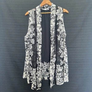 Susan Graver Transparente Floral Sin Mangas Frente Abierto Chal Cuello Camisa Chaleco Mujer L - Imagen 1 de 10