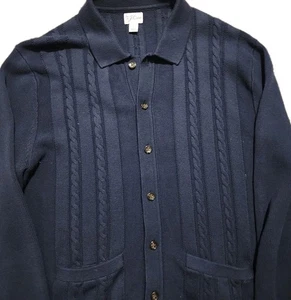 J Crew marineblau Baumwolle Zopfmuster Cardigan Pullover Opa Taschen Herren Large - Bild 1 von 7