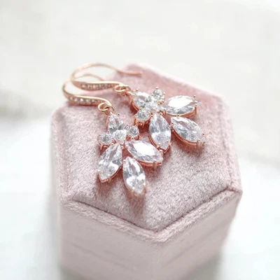 4Ct Marquise Cut Lab Created Diamond Drop/Dangle Earrings 14K Rose Gold Plated - Image 1 of 4