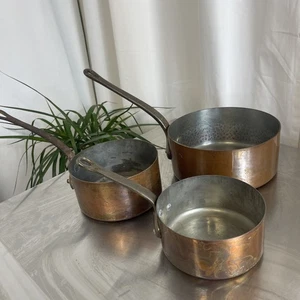 Vintage French Copper Saucepans X3 Les Cuivres De Faucogney Made In France - Picture 1 of 15