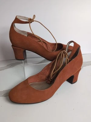 Anthropologie Tacones al Tobillo Borla, Zapatos de salón, Cuero Gamuza Óxido Naranja 8.5 Lein Do Foto 1 de 4