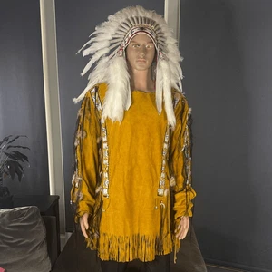 Indianer Stil Handarbeit Wildleder Fransen Krieg Hemd Powwow Regalia 3XL NEU - Bild 1 von 14