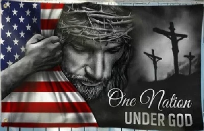 3X5 ONE NATION UNDER GOD JESUS CHRIST CHRISTIAN CROSS FLAG BANNER 100D X1 - Image 1 of 3