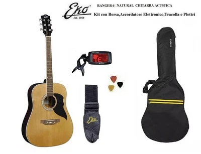 EKO RANGER 6 NATURAL CHITARRA ACUSTICA CON BORSA ACCORDATORE TRACOLLA PLETTRI - Immagine 1 di 4