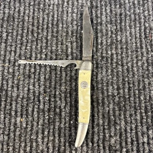 Vintage Imperial Mother of Pearl Two Blade Can Opener Fishing Knife Fish Emblem - Picture 1 of 7