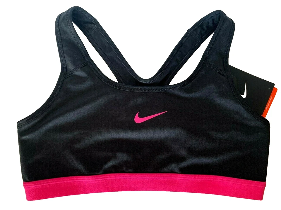NEW NIKE [L] Women DRI-FIT Medium Support Sports Bra-Black/Fuchsia 650831-011 - Image 1 of 1