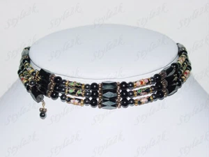 Magnet Halskette Armband Cloisonné Blume schwarz 36" Fußkettchen Halsband Geschenk - Bild 1 von 6