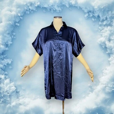 EKOUAER Silky Touch SATINADO Azul Medianoche Camisón Corto Cuello en V Pijama Mujer XL Foto 1 de 4