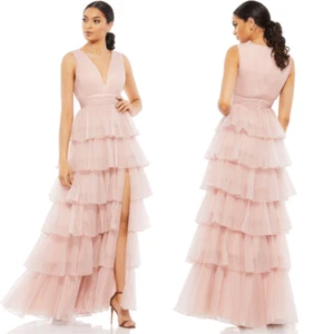 NEW Mac Duggal Gown Tiered Ruffle Sleeveless Maxi Dress Rose Pink Size 16 - Picture 1 of 12