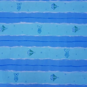 Blue Nautical Fish & Boats Water Resistant Ripstop Fabric Material By The Metre  - Picture 1 of 11