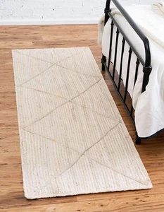 Handmade Natural Jute Area Rug off White Color Braided Bohemian Home Decor Rugs - Picture 1 of 7