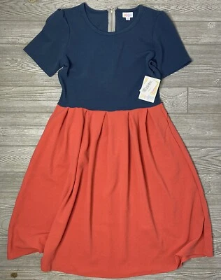 Nuevo con etiquetas Vestido LuLaRoe Grande Amelia Bolsillos Bloque de Color Coral y Denim Azul Foto 1 de 2