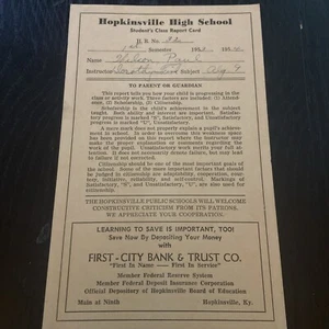 Hopkinsville High School (Kentucky) (1953-54) Student Report Card - Picture 1 of 5