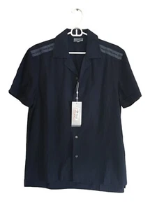 Ferre Milano EURO Size 48 Button Up Shirt Mens Navy Blue Short Sleeve Cotton NEW - Picture 1 of 8