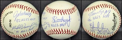 Smoltz / Lopez / Avery / Perez Signed 90s NLCS MVP inscription ROMLB Braves JSA - Image 1 of 4