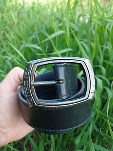 Cintura Diesel vintage taglia 90 rara pelle invecchiata logo fibbia ottone - Foto 1 di 9
