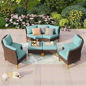 8-Pieces Patio Furniture Set Outdoor Sectional Sofa Rattan Wicker Sofa Set Blue - Picture 1 of 6
