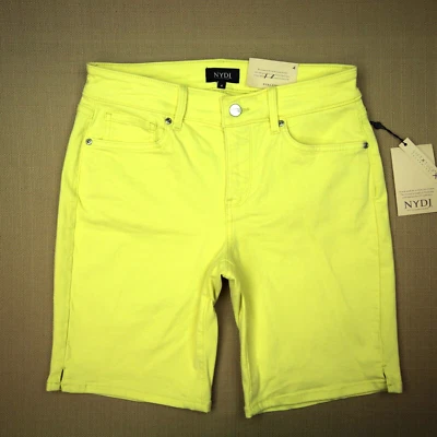 NYDJ Ella Jean Shorts Women's Size 4 Side Slits Marisol Chartreuse Denim NWT - Image 1 of 4