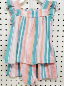 Girls Kids baby Carter's Set Tank Shirt Striped shorts Outfit 3 Months Teal pink - Picture 1 of 2