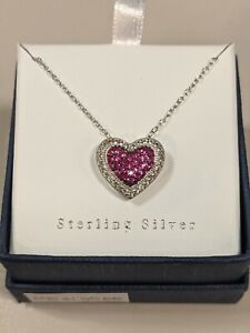 Two Tone Sterling Silver Lab-Created Ruby & White Sapphire Heart Pendant - $150