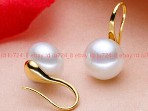 11-12mm White Akoya Natural Freshwater Pearl Gold Hook Earrings AAA