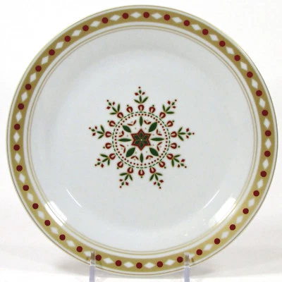 Pier 1 Imports NORDIC SNOWFLAKE 7.5" Dessert Plate 6-Point Red Green Center - Image 1 of 4