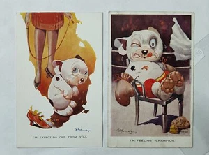 DOG DOGS CANE-BONZO ENGLISH BULLDOG PUPPY HUMOUR-LOT 2 POSTCARDS-C36-156 - Picture 1 of 1