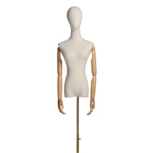 Female Dress Form with Head and Posable Wood Arms, Mannequin Torse Body w/ Base - Picture 1 of 7