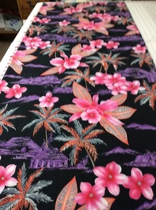 Pink Tropical Flowers on Black Fabric - 1 yd - 22" long - 42" wide - 100% Cotton - Picture 1 of 3