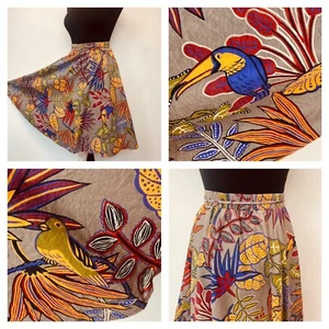 Vintage Skirt Size S Toucan Tropical Bird Floral Print Green Purple Orange SK - Picture 1 of 13