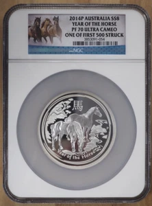 2014 P $8 AUD Australia Lunar Year Of The Horse 5 oz Silver NGC PF70 UC - #1054 - Picture 1 of 2