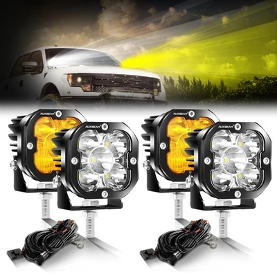 4 PIEZAS AUXBEAM 3 PULGADAS LED VAINAS LUCES DE CONDUCCIÓN BLANCO Y AMARILLO DRL PARA FORD F150 F250 Foto 1 de 4