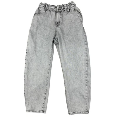 Pantalones de mezclilla ZARA para mujer 6 gris claro lavado ácido barril holgados bolsa de papel globo patinador Foto 1 de 4