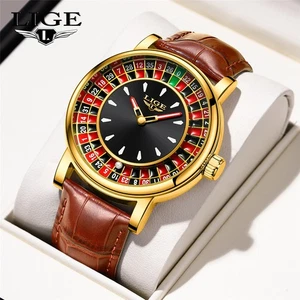 LIGE Men Watch Fashion Creative Dial Wristwatch Male Luxury Leather Quartz Watch - Picture 1 of 15